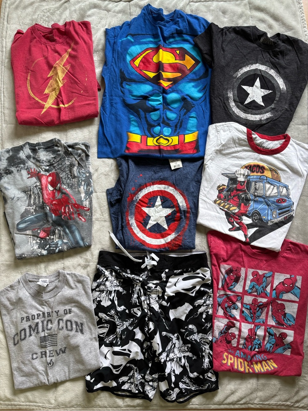 Marvel/ Superhero Tee & Short Bundle - Superman, Captain America, Spider-Man